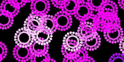 Dark purple, pink vector backdrop with virus symbols.