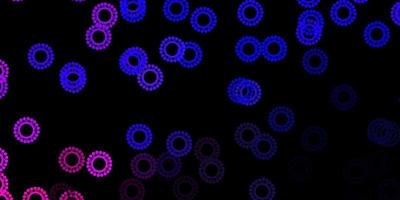 Dark pink, blue vector pattern with coronavirus elements.