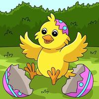 Chick Pop Out In Easter Egg Colored Illustration vector