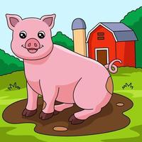 ilustración de animal de color de dibujos animados de cerdo vector
