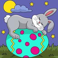 Rabbit Sleeping On Easter Egg Cartoon Illustration vector