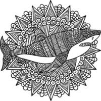 mandala de gran tiburon blanco para colorear para adultos vector