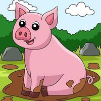 ilustración de animal de color de dibujos animados de cerdo vector