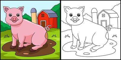 cerdo para colorear página color ilustración