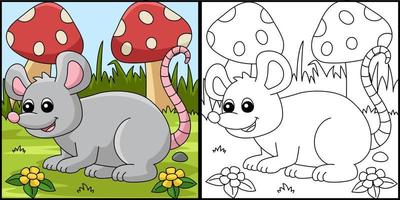Mouse Coloring Page Colored Illustration vector