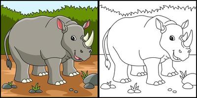 Rhino Coloring Page Colored Illustration vector