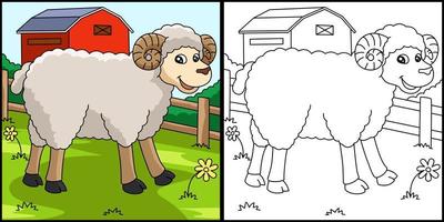 Sheep Coloring Page Colored Illustration vector