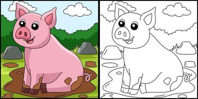 cerdo para colorear página color ilustración
