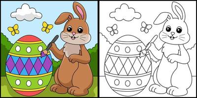 conejo pintando una ilustración de color de huevo de pascua vector