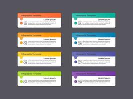 El diseño moderno de negocios infográficos con 8 conceptos de opciones, partes, pasos, flechas o procesos se puede utilizar para el diseño de flujo de trabajo, diagrama, opciones de números, diseño web. elemento infográfico. vector