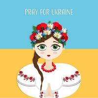 niña ucraniana en ropa nacional tradicional con corona de flores vector