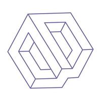 Impossible shape. Logo. Sacred geometry figure. Optical illusion. Abstract eternal geometric object. Impossible endless outline. Line art. Optical art. Impossible geometry shape on a white background. vector