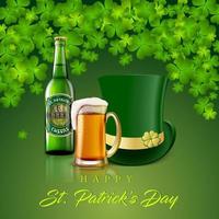 Green St Patricks Day Card Background with Hat and Beer vector