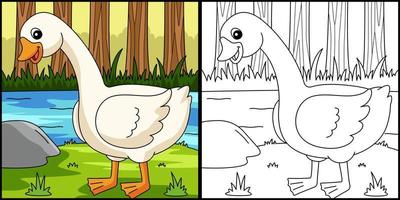 Goose Coloring Page Colored Illustration vector