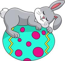 Rabbit Sleeping On Easter Egg Cartoon Illustration vector