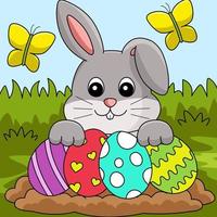 Rabbit Collecting Easter Egg Colored Illustration vector