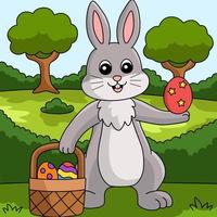 conejo con cesta de pascua ilustración en color vector