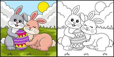 Rabbit Holding Easter Egg Coloring Illustration vector