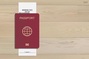 pasaporte y boleto de embarque sobre fondo de madera. vector. vector