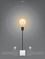 Abstract light bulb and light switch on gray background. Lamp and switch with area for copy space. Vector. vector