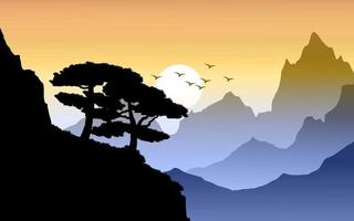 Foggy mountain silhouette nature background vector