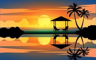 Tourism resort sunset vector illustration