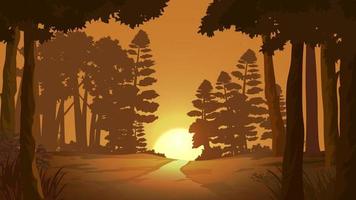 Sunset glow in coniferous forest vector