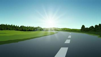 Panorama of road in countryside at sunrise vector