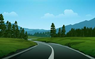 Road along mountain forest in countryside vector