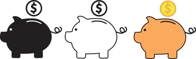 Piggy bank icon. Piggy bank saving money icon in different style. Baby pig piggy bank vector