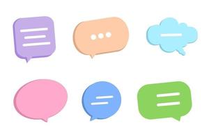 Set of 3D speech bubble icons. Realistic 3D chat, talk, messenger, communication, dialogue bubbles  icon set. Vector cloud, square, circle and rectangle chat box. Banner, sticker, tag, badge template.