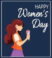 cartel del día internacional de la mujer ilustración vectorial con hermosas mujeres sosteniendo bouqet vector