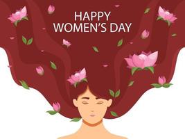 cartel del 8 de marzo del día internacional de la mujer. mujer con pelo largo. personaje de ilustración de mujer hermosa vector