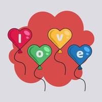 frases de amor en globos con forma de corazon vector