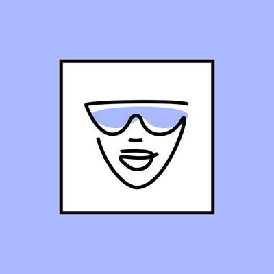 sunglasses logo. summer accessory for eye protection. face with glasses - silhouette of thin lines. glasses - very peri vector icon