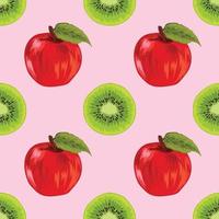 apple and kiwi hand draw fruit seamless pattern vector