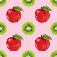 apple and kiwi hand draw fruit seamless pattern vector