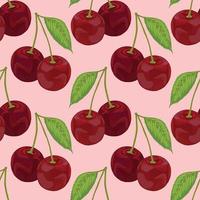 red cherry hand draw fruit seamless pattern