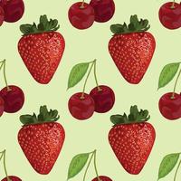 hand draw strawberry and cherry pattern design vector