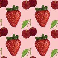 hand draw strawberry and cherry seamless pattern vector