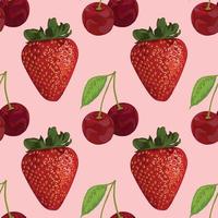 hand draw strawberry and cherry seamless pattern vector