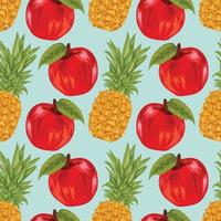 patrón de fruta de dibujo a mano de piña y manzana vector