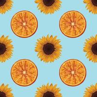 dibujo de frutas saludables de naranja y flor sin costuras vector