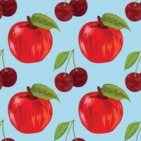 hand draw apple and cherry fruit seamless design vector