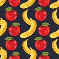 manzana y plátano dibujar a mano fruta diseño sin costuras vector