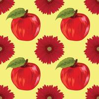 apple and red flower hand draw fruit seamless pattern vector