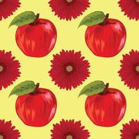 apple and red flower hand draw fruit seamless pattern vector