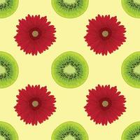 kiwi and flower drawing seamless pattern design vector