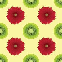 kiwi and flower drawing seamless pattern design vector