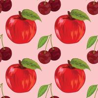 hand draw apple and cherry fruit seamless vector